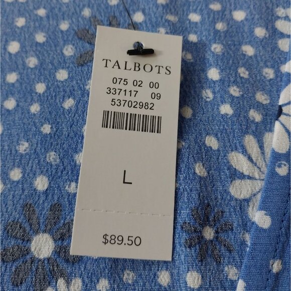 New Talbots Poet Sleeve Blue Daisy Print Wrap Top V Neck Shirt Sz L - Picture 4 of 13